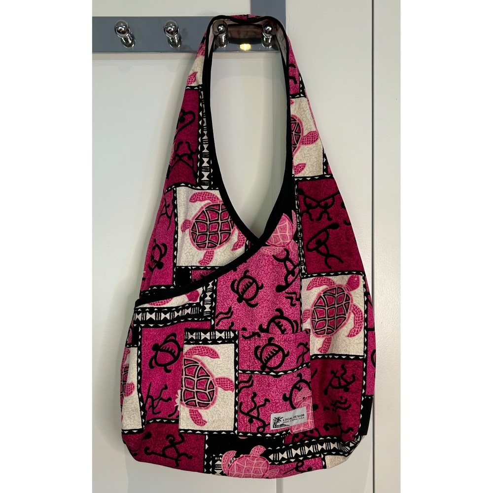 Local Design Hawaii Pink Sea Turtle‎ Tribal Print Cotton Hobo Shoulder Bag Tote